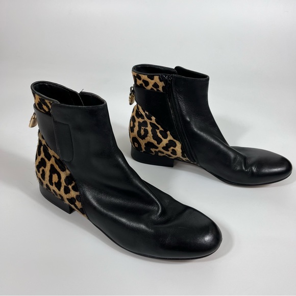Michael Kors Black Leather Boots with Leopard Calf Hair - Picture 4 of 6